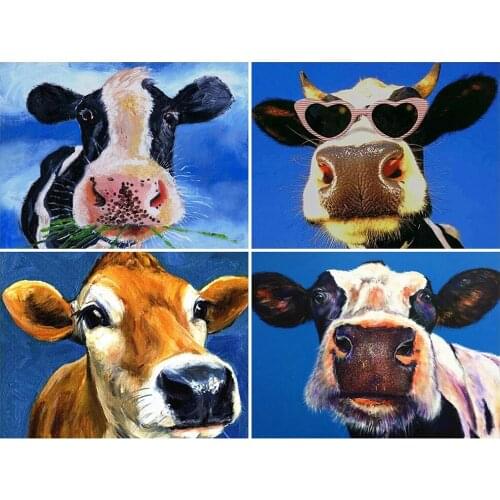 PDMDOG 5D Full Square Diamond Embroidery Cow DIY Diamond Painting Animal Picture Of Rhinestone Mosaic Cross Stitch Home Decor