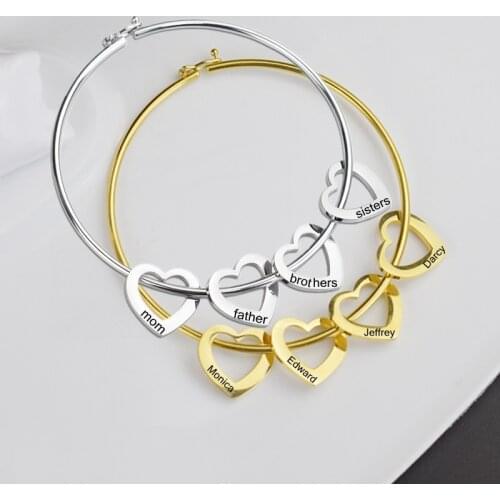 Personalise Custom Family Name Heart Bracelet Love Engraved Stainless Steel Jewelry Party Gift for Mother Sister Friends Couples
