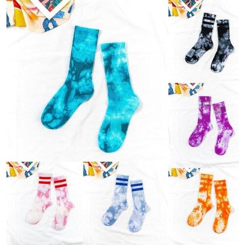 QHot Fashion Men Women Funny Graffiti Tie Dyeing Crew Socks Skateboard Socks Breathable Cotton Cute Harajuku Hiphop Tube Sock