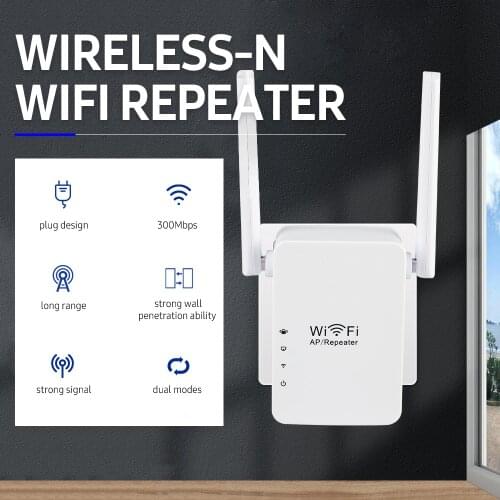 EU/US Plug WiFi Repeater/AP Wireless Range Extender Access Point Signal Amplifier 300Mbps with Dual Antennas for Home Office