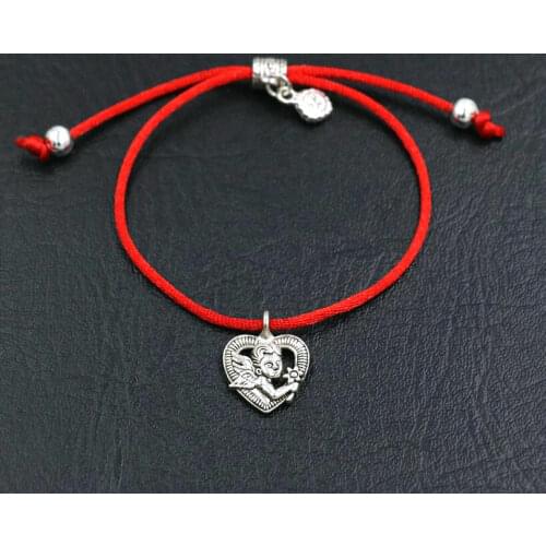 Sweet Angel Forever Love Heart Shape Bracelet Women Silver Color Red Rope Thread Bracelets Girl Boy Kids Couples Gift Pulsears