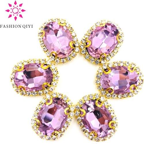 10pcs/pack Pink oval shape glass sew on rhinestones 10X14mm/13X18mm/18X25mm Gold bottom crystal buckle DIY Jewelry Accessories