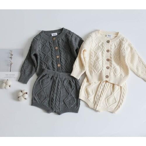 Vintage Coarse wool boys clothing set autumn winter warm long sleeve cardigans+shorts suit for boys outfits toddler sweater sets