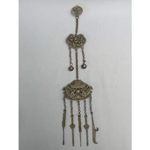 YIZHU CULTUER ART Collection Chinese Tibet Silver Carving Fish Lotus Dragon Phenix Pendant Amulet