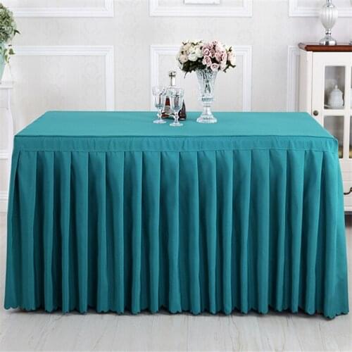 Polyester white banquet table skirt for birthday wedding party table clothes lines table cover table skirting decoration