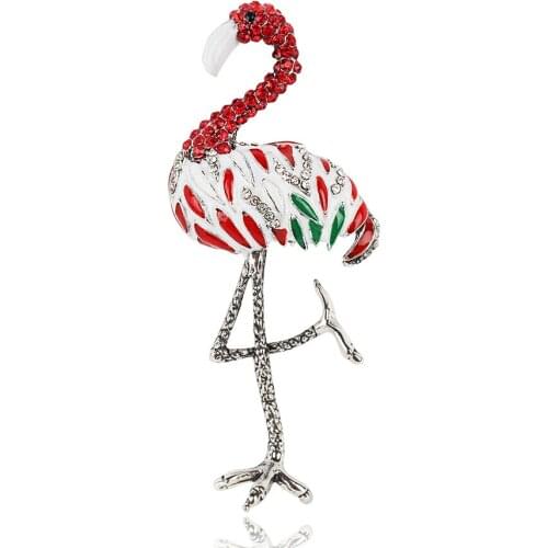2020 Fashion Jewelry Korean Cute Enamel Pin Metal Pearl Crystal Flamingo Brooch Broche Animal Brooches For Women Christmas Gift