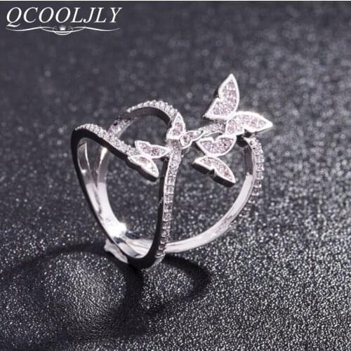 US Size 6-10 Butterfly Crystal Zircon Wings Ring for Women Love Jewelry Girls Trendy Wedding Bands Fashion Party Rings Jewelry