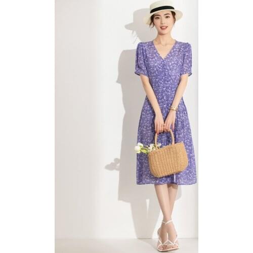 Violet mulberry silk printed floral dress women big summer long work boho beach office sexy party luxury dresses plus size