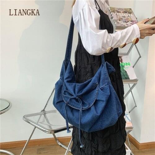 2021 Fashion Women Shoulder Bags Denim Blue Canvas School Chic Bag for Teenage Girl Large Capacity Casual Travel Student Bookbag