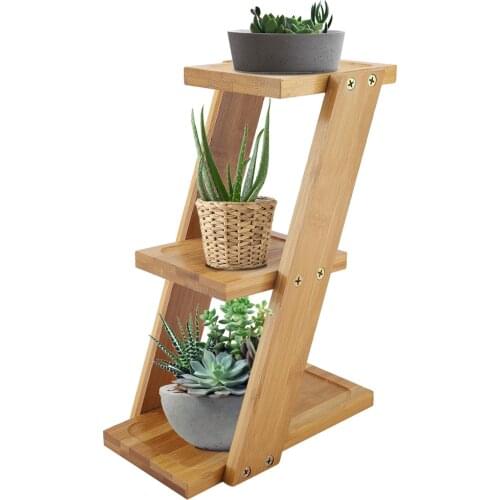 3 Tiers Simple Bamboo Tray Modern Flower Plant Pot Shelf Flower Container Holder Shelf Oblate Decorative Bedroom
