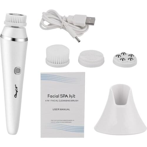 4 In1 Electric Silicone Facial Cleansing Brush USB Rechargeable Face Roller Massager Pore Cleaner Skin Peeling Blackhead Remover