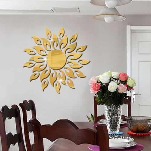 Acrylic Mirror Wall Stickers Wallpaper Sun Shape Large Living Room Bedroom Decals Decoration Household Room Decor Stickers