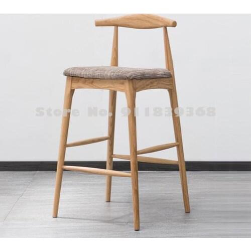 Oxhorn Bar Chair Nordic Back Bar Chair Solid Wood Simple Modern Stool Household Island Platform High Chair