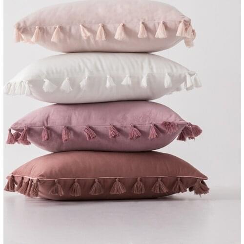 Pink Grey Yellow Navy Green Blue Beige Cushion Cover with Tassel Pillow Cover Bedroom Sofa Decoration PillowCase 30x50cm/45x45cm
