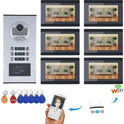 7inch Record Wired Wifi 3/4/5/6 Apartment/Family Video Door Phone Intercom System RFID IR-CUT HD 1000TVL Camera with 6 button