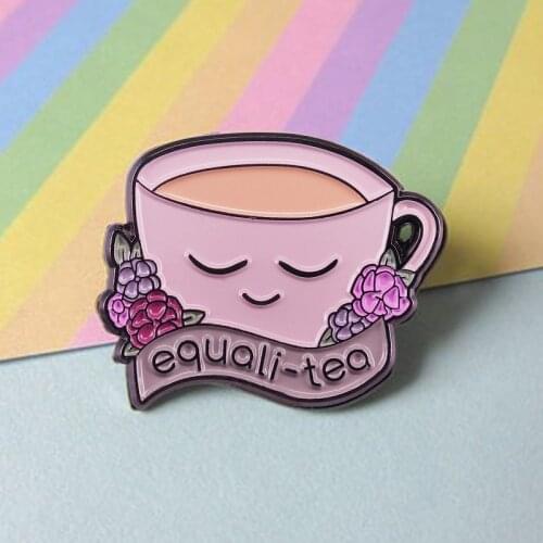 Equali-Tea Equality Feminist Brooch Pins Enamel Metal Badges Lapel Pin Brooches Jackets Jeans Fashion Jewelry Accessories