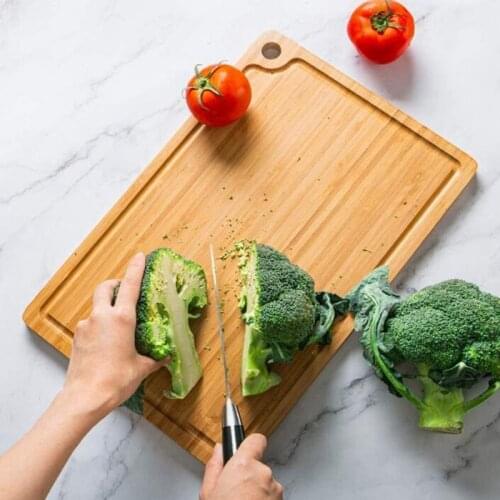HOT Kitchen Double-Sided Cutting Board with Juice Trough Rectangular Bamboo Wood Kitchen Vegetable and Cheese Cutting Board