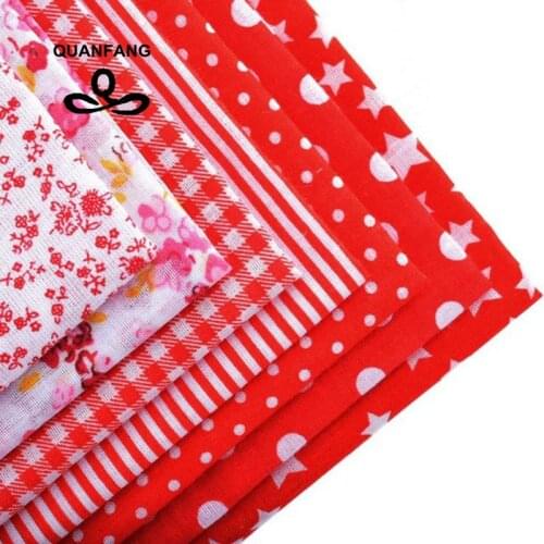 Hin Cotton Fabric Patchwork For Sewing Scrapbook Cloth Fat Quarters Tissue For Quilt Needlework Pattern Red 7pcs 50*50cm