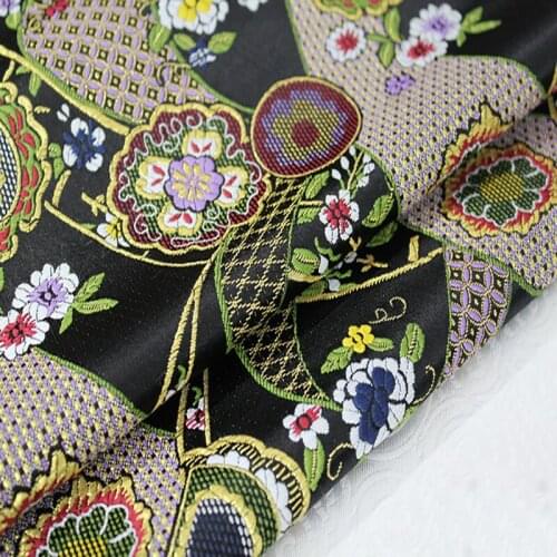 HLQON 75cm width brocade yarn dyed black color fabric for patchwork felt tissue telas bed sheet cheongsam dress children coat