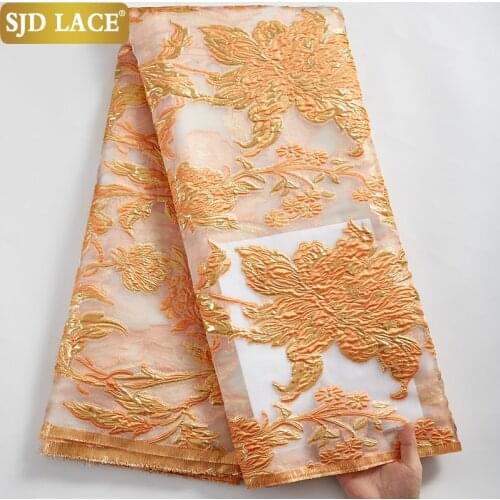 SJD LACE Fashion African Lace Fabric Tissue Brocade Mesh Embroidery Gilding Jacquard French Lace Fabric For Wedding Dress A2474