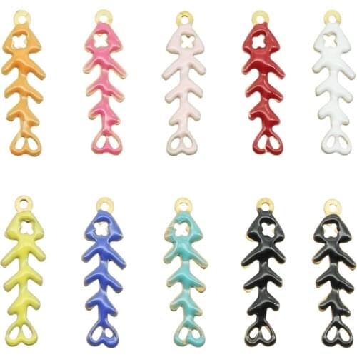 20PCS Fashion Jewelry Oil Drop fishbone Charms Gold Tone Plated Oil Drop Enamel DIY Metal Necklace Earring Pendants