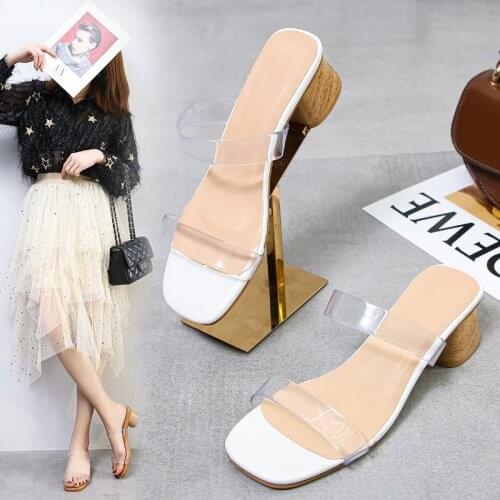 Fashion Women Slippers High Heels 1.97 Inches Beautiful Transparent Sexy Sandals（Size 35-45