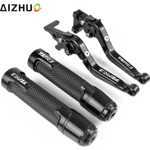 Motorcycle Folding Extendable Brake Clutch Levers+Hand Grips For YAMAHA YZF R3 YZFR3 YZF-R3 2015 2016 2017