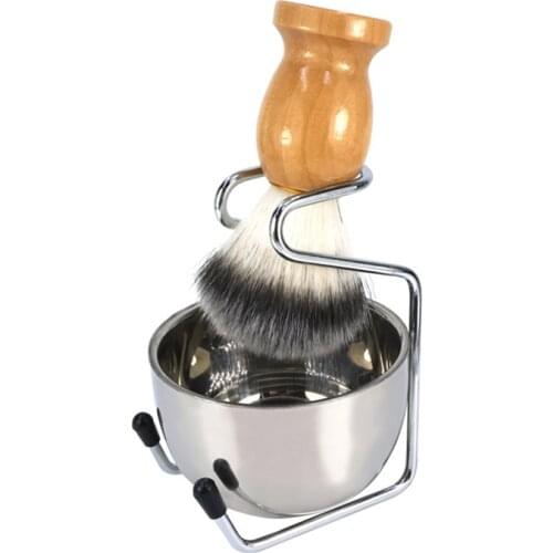3 in 1 Shaving Kits for Men Set, Stainless Steel Stand Holder, Shaving Brush with Beech Handle, Shaving Bowl, Dad Gifts