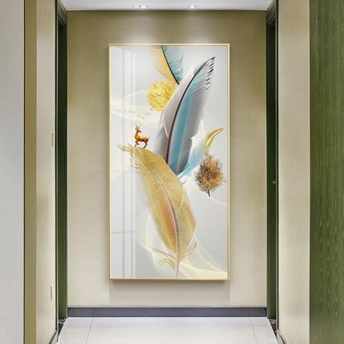 Nordic Abstract feather deer canvas painting quote posters and prints Minimalist decor wall art picture for living room bedroom