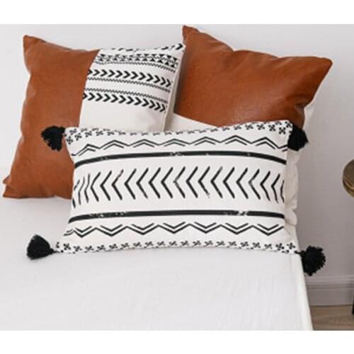 Geometric Moroccan PU Faux Leather Cotton Cushion Cover 45x45cm/35x50cm For Couch Bed Home Decoration Pillow Cover Modern Design