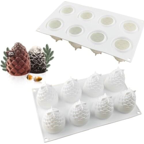 New 8 Hole Christmas Nuts Pine Cones Shape Silicone Cake Mold 3D Cupcake Jelly Pudding Cookie Muffin Soap Mould DIY Baking Tool