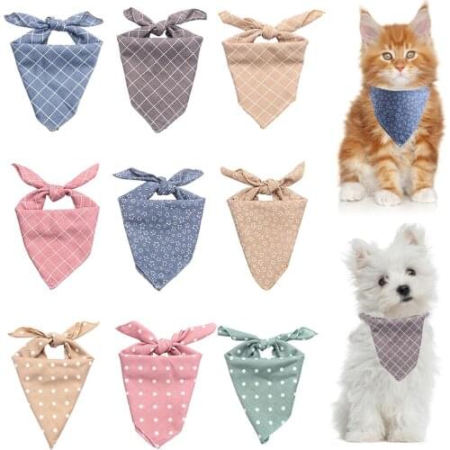 New Plaid Dots Style Winter Pet Bandanas Cotton Washable Dog Bandanas Scarf Bowties Collar Pet Square Bib For Puppies Kittens