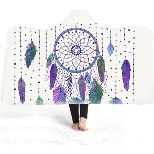 New Arrival PortableThrow Blanket Magic Wearable Hooded Blanket Colorful Dream Catcher Fleece Fabric Sofa Couch Bed Cover