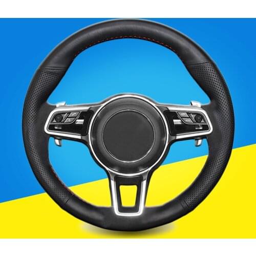 Hand Stitched Car Steering Wheel Cover for Porsche Macan Cayenne 2015 2016 Interior DIY Auto Braid On The Steering Wheel Covers
