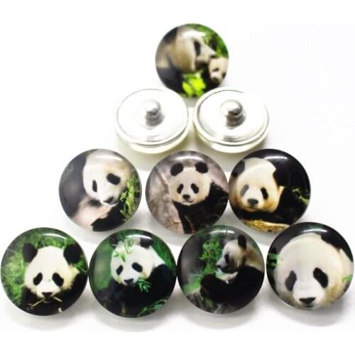 Wholesale 12pcs/lot glass animal 18mm snap buttons panda leather clasp snap button bracelet snap Bangles jewelry