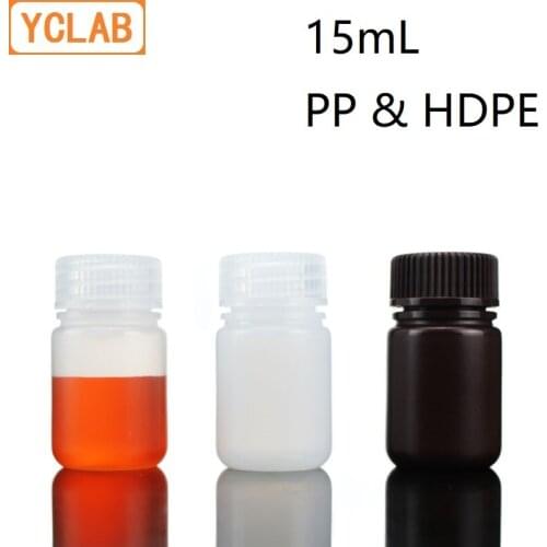 YCLAB 15mL Reagent Bottle PP & HDPE Plastic Low-High Temperature Acid-Base Resistance Milky White Translucent Brown Labware