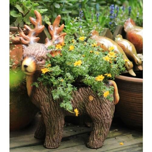 Pastoral Resin Animal Elk Flower Pot Ornaments Outdoor Park Sculpture Craft Decor Courtyard Garden Statue Furnishing Decoartion