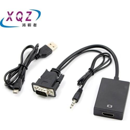 VGA to HDMI converter VGA 15pin male to HDMI female+audio+ AV converter VGA input HDMI out put USB charging VGA to HDMI black
