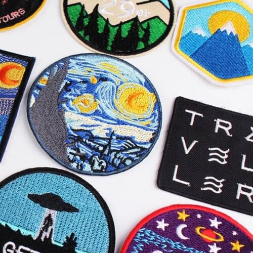 Adventure Travel Embroidered Patches For Clothing Iron On Patches On Clothes Stripes Explore Nature Traveling Applique Badges