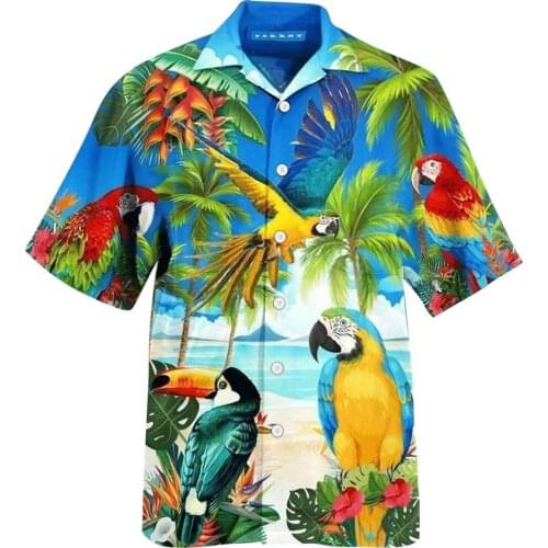 Mens Summer Hawaiian Shirts Casual Beach Printed Short Sleeve Blusa Comfy Stand-up Collar Chemise Streetwear Buttons Kimono