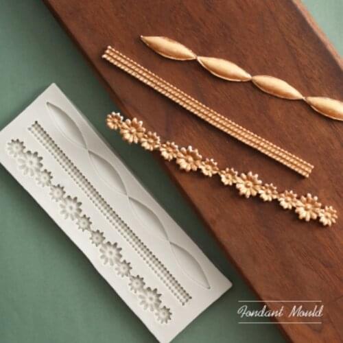 Flower Strip Relief Border Mould Silicone Mold Fondant Cake Decorating Tool Gumpaste Sugarcraft Chocolate Forms Bakeware
