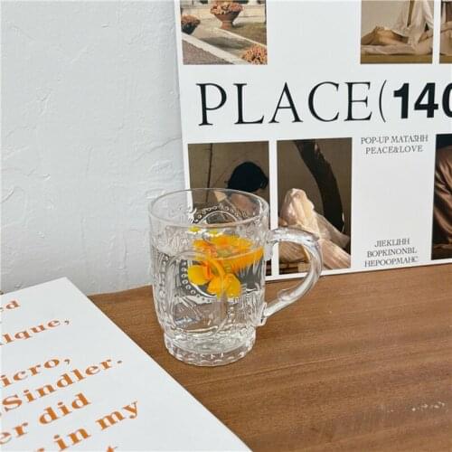 Nordic Carved Transparent Glass Coffee Cup Breakfast Dessert Milk Tea Glass Wedding Decorative Reusable Drinking Glass