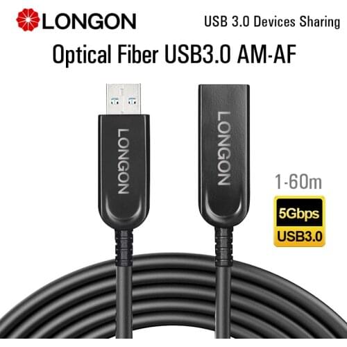 LONGON AOC USB3.0 Male to Female Optical Fiber Extension Cable 5Gbps 5m 10m 15m 50m For USB KVM Extension Remote Desktop USB