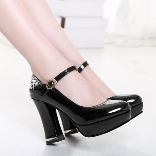 YMECHIC 2019 Spring Womens Crystal Platform Heels Mary Jane Shoes Woman Black Blue High Heel Pumps Plus Size Party Dress Shoes