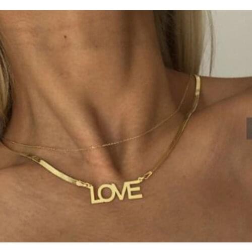 Joolim Jewelry Gold Finish Flat Shape Love Letter Necklace Stainless Steel Necklace