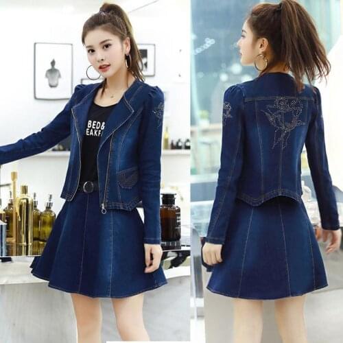 Women Denim Skirt Suit Female 2 Two-Piece Suit 2021 Spring Summer New Short Jacket+Female Short Skirt Lady Fashion Two-Piece