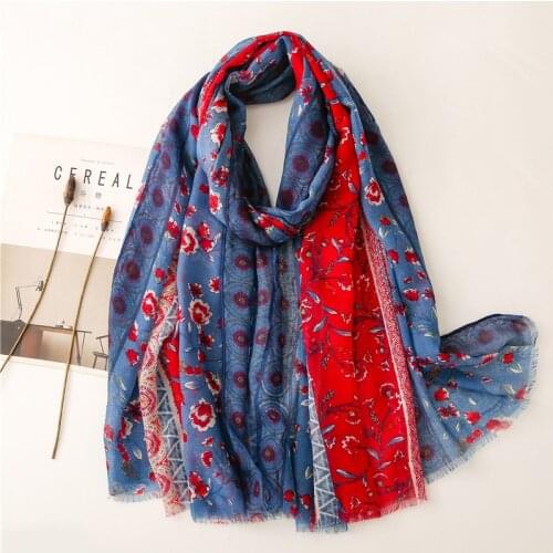 Ladies Fashion Aztec Floral Patchwork Fringe Viscose Shawl Scarf High Quality Wrap Pashmina Stole Muslim Hijab Snood 180*90Cm