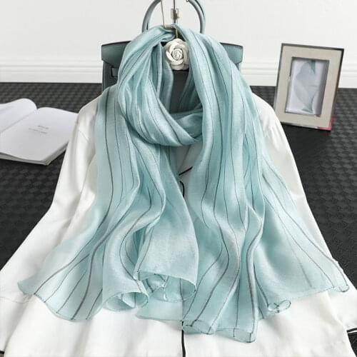 New 2020 Brand Real Silk Wool Scarf For Women Winter Stripe Scarves Shawls Hijab Wraps Pashmina Bandana Foulard Wholesale