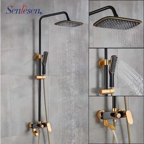 Senlesen Gold Shower Faucet Wall Mounted 8" Rainfall Shower Head with Single Handle Bathroom Shower Faucet