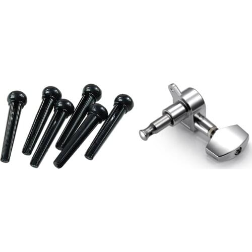 1 Set Acoustic Guitar Bridge Pins Saddle Nut Parts & 6 Pieces Silver Acoustic Guitar Machine Heads Knobs